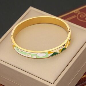 Gold‎ Bangle Bracelet Stainless Steel Enamel Geometric Colorful